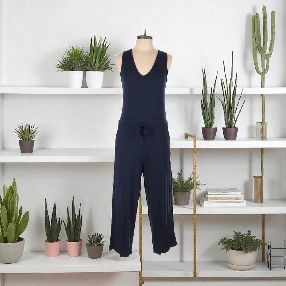 Quince French Terry Modal Jumpsuit Wide Leg Black Large